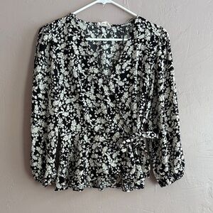 Floral Black and White Peplum  Top - Size: M
